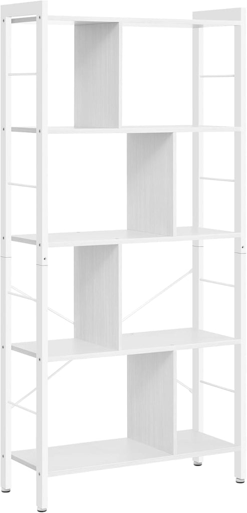 VASAGLE Libreria, Scaffale Portaoggetti a 5 Ripiani, Organizzatore per Studio Ufficio, con Scomparti Aperti per Soggiorno, in Stile Industriale, Bianco Acero e Bianco Nuvola LBC012W44