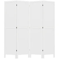 Paravento in Legno, Separatore di Ambienti, Divisorio Interno Pieghevole a 4 Pannelli, in Legno, 160 x 170 cm, Bianco