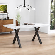 Tavolo multifunzione con gambe incrociate in MDF effetto marmo bianco
