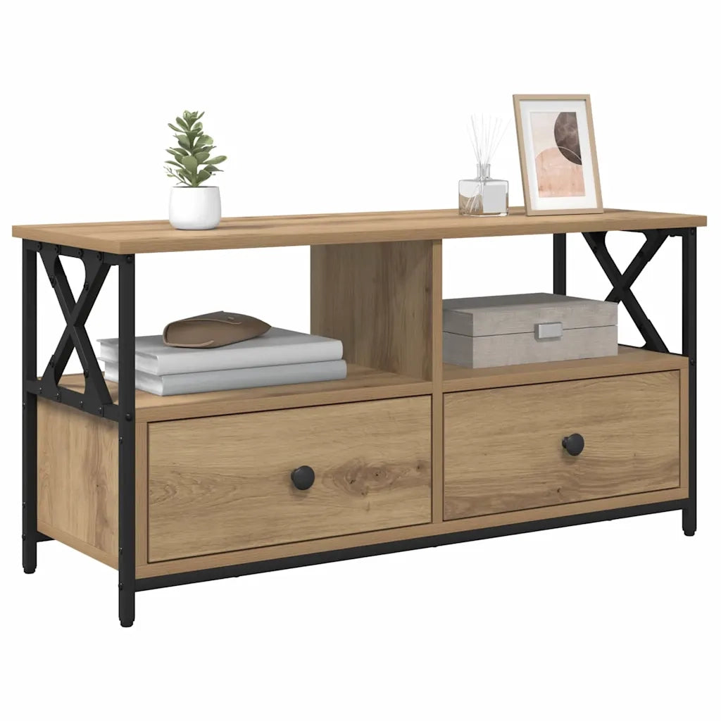Mobile TV con cassetto-Credenza TV-Console TV Rovere artigianale 90 x 33 x 45 cm