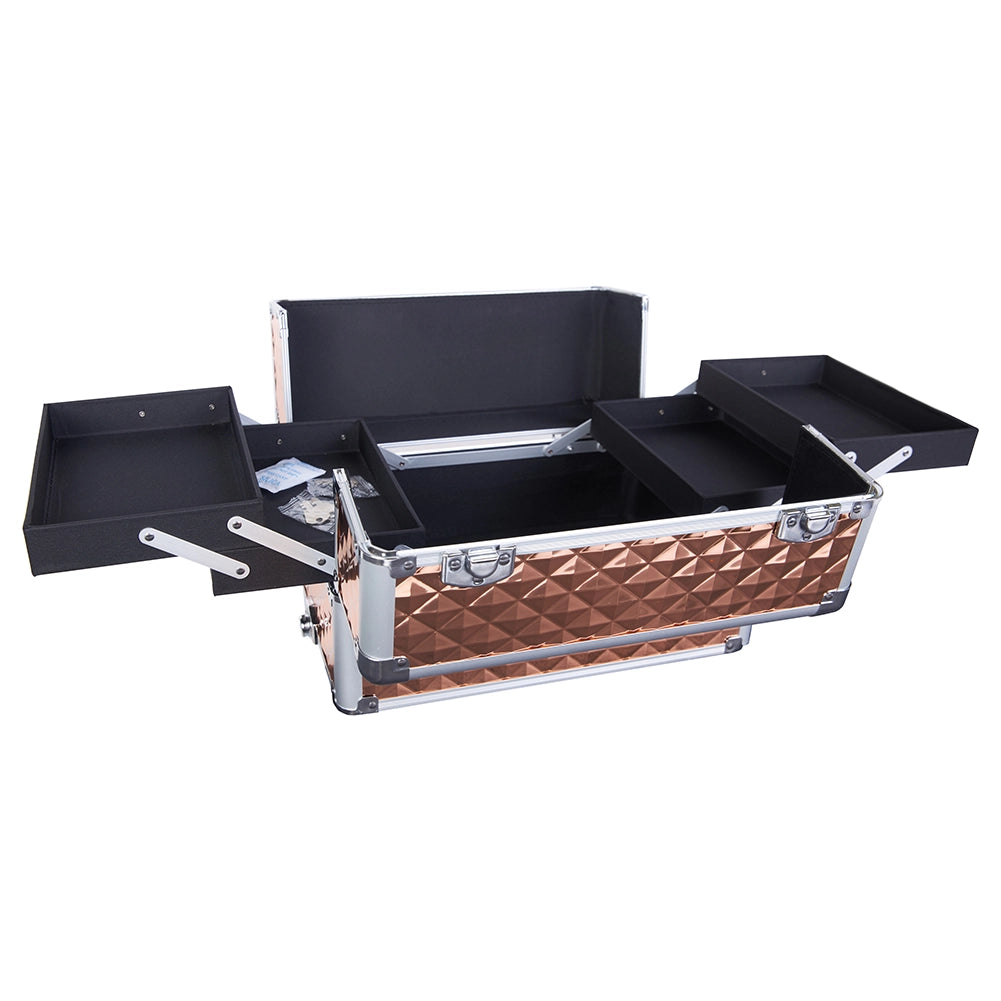 Trolley Makeup 3in1 Valigetta Oro Trucco Estetista Beauty Case Ruote Staccabili