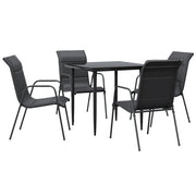 Set da Pranzo da Giardino 5 pz | Set Salotto da Giardino Nero in Acciaio e Textilene