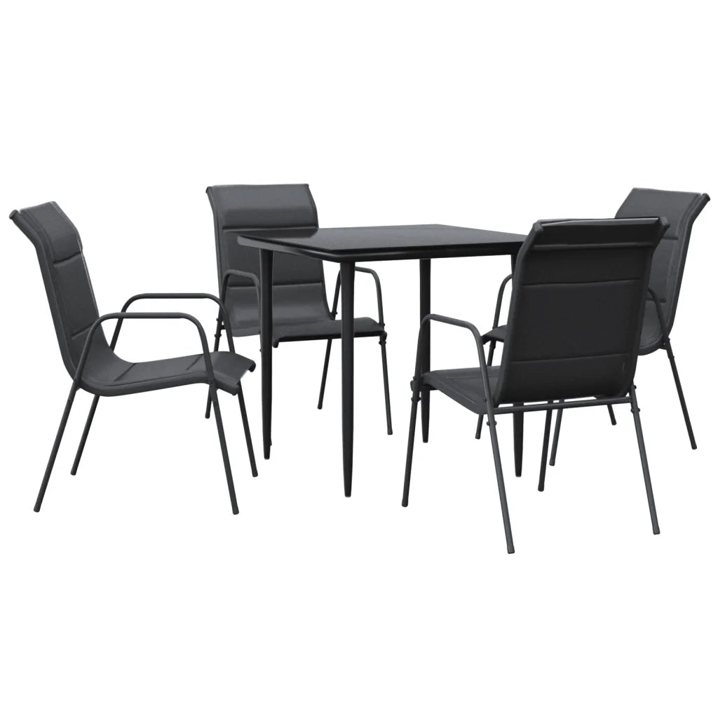 Set da Pranzo da Giardino 5 pz | Set Salotto da Giardino Nero in Acciaio e Textilene