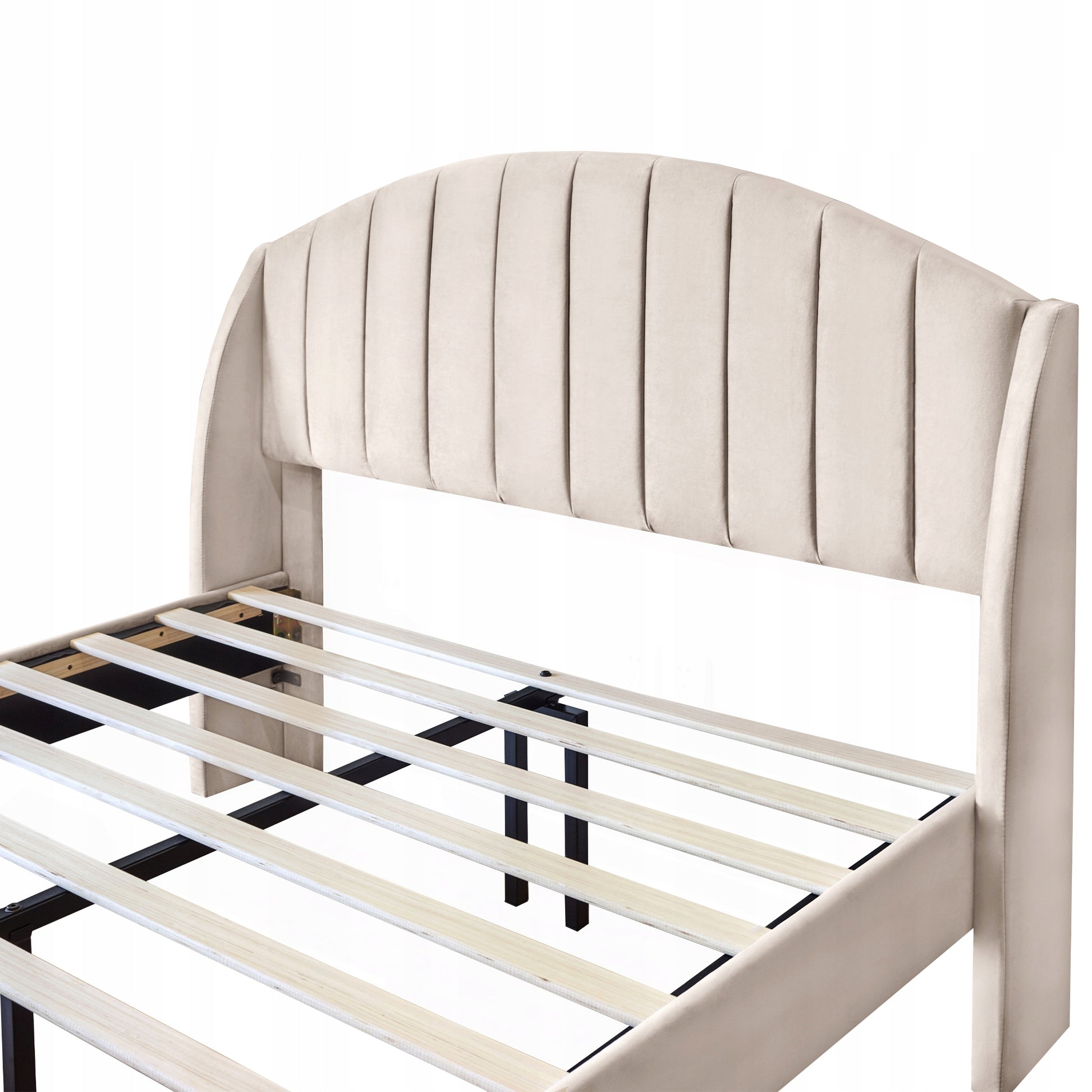 Letto imbottito - Xylo - 140x200 - Beige - Tessuto in velluto per adolescenti e adulti