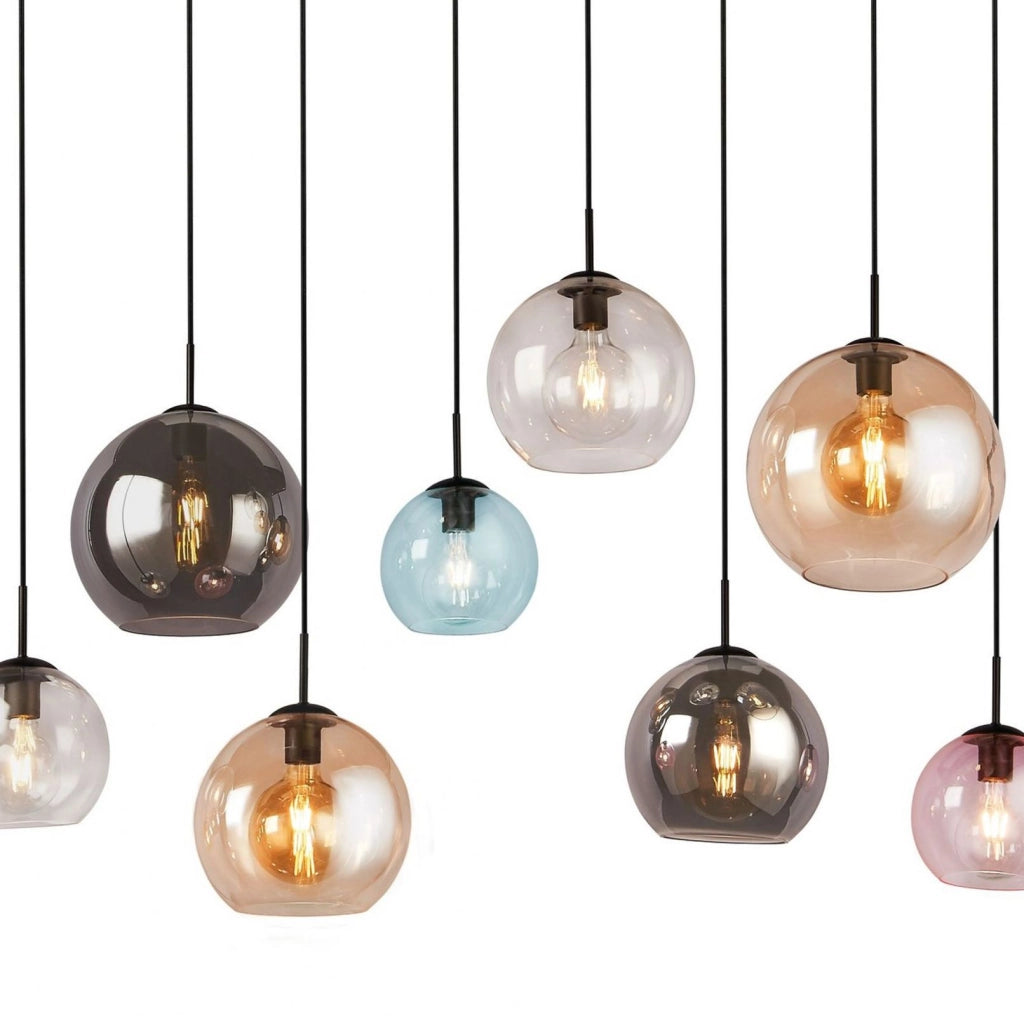 Mardi Gras II 8Lt Pendant - Metallo nero opaco e vetro colorato