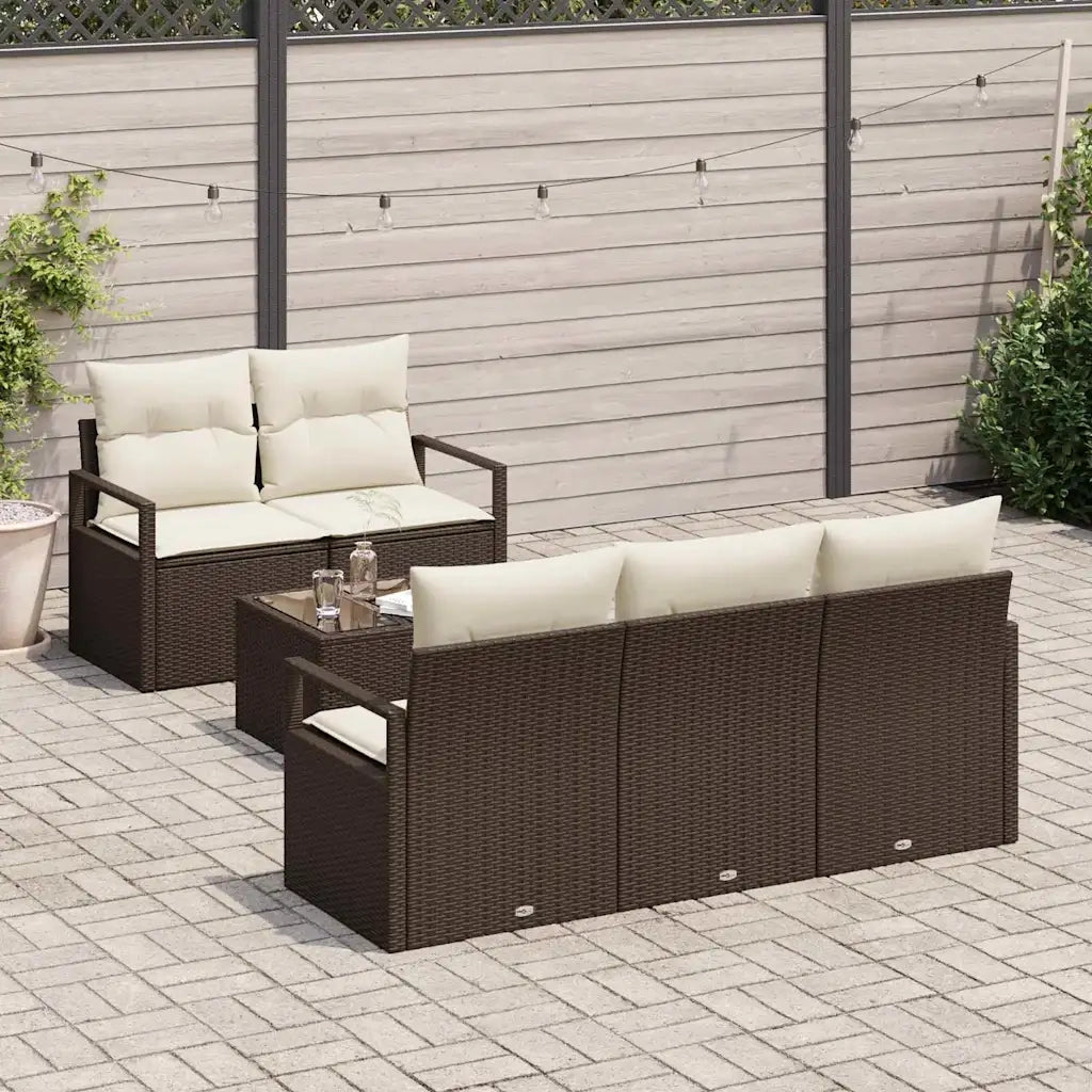 Set Divano da Giardino 6 pcs Marrone e Crema polyrattan