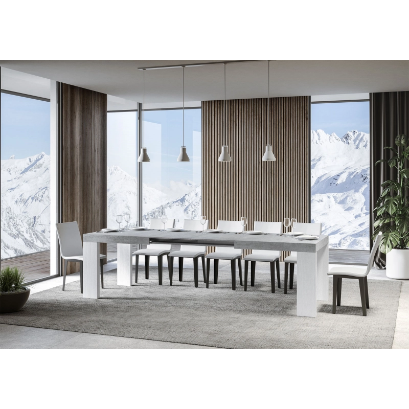 Tavolo allungabile 90x180/440 cm Roxell Mix piano Bianco Frassino - - Cemento/Bianco Frassino
