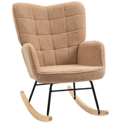 Poltrona a Dondolo Imbottita Rivestimento Bouclé 71x98x101 cm Marrone