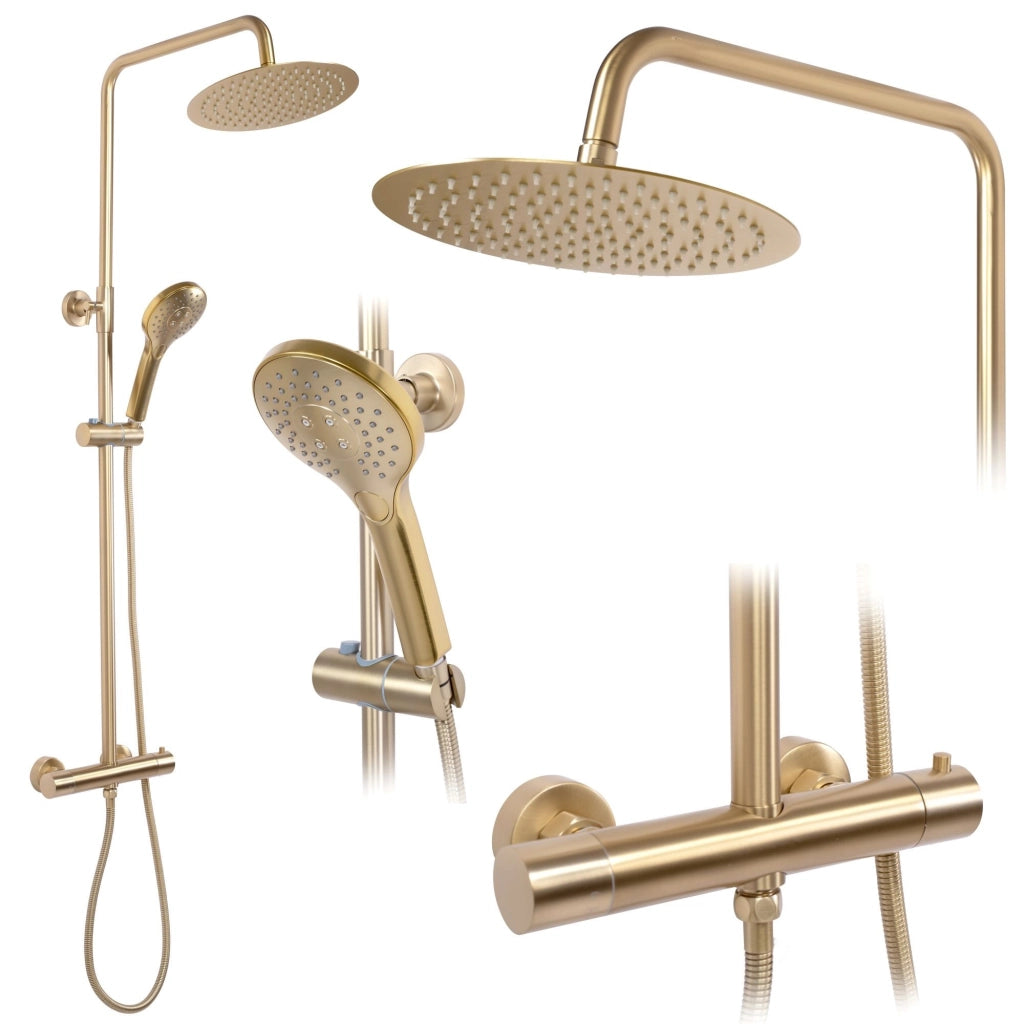 Set Doccia Con Termostato Rea Vincent Gold Brush