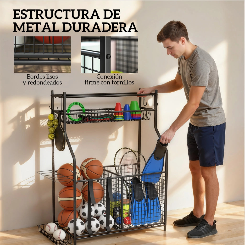 Portapalloni da Parete ¨C Xylo ¨C Con Ganci e Fasce Elastiche per Basket e Calcio