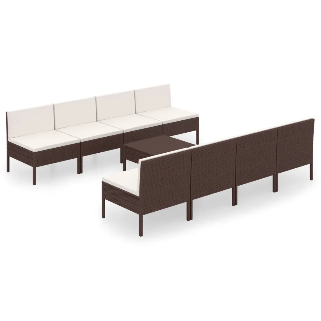 Set Divani da Giardino 9 pz con Cuscini in Polyrattan Marrone 3094331