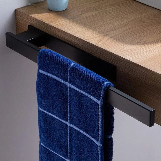 Handdoekenrek autoadesivo, Nero, senza perforazione, appoggio asciugamani per bagno e cucina, 39 cm