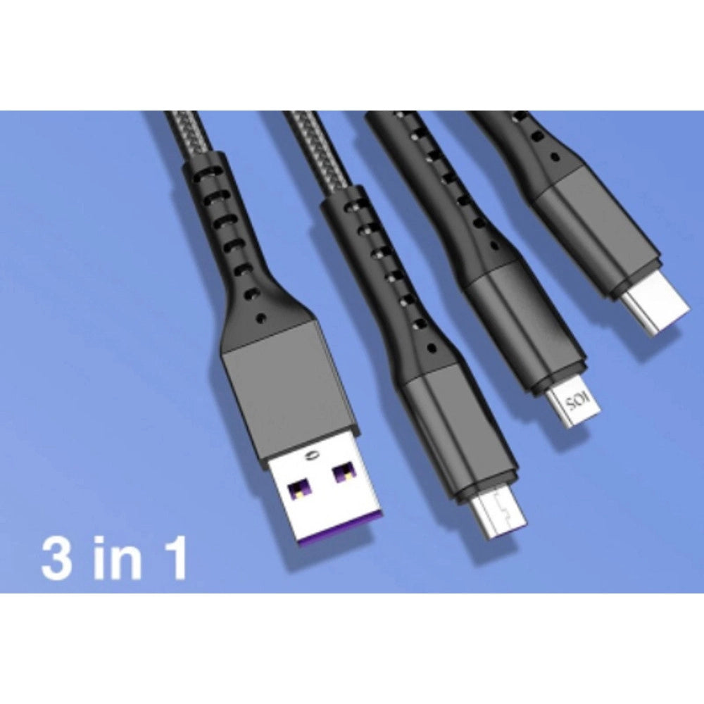 Trade Shop - Cavo Dati 3in1 Ricarica Rapida 5.1a Da Usb A Micro Usb Type-c Lightning Da 1,2mt Q-sj665 -