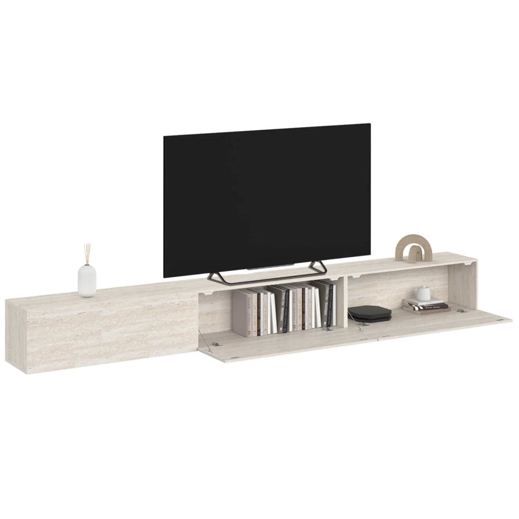 IDMarket - Mobile TV sospeso ELIO da 270 cm con 3 ante, effetto travertino