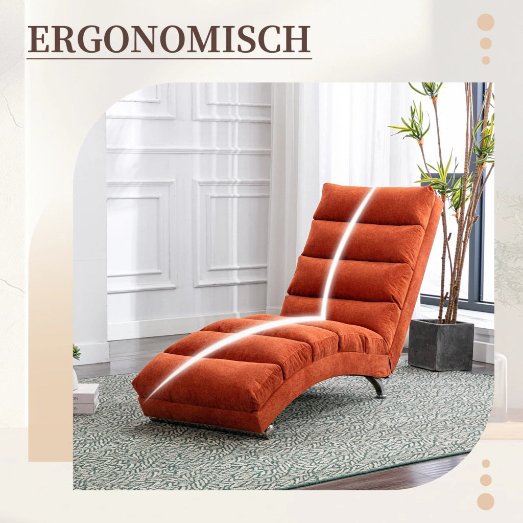 Chaise longue relax con vibrazione; schienale ergonomico 140°; 55x148x84 cm; arancione in lino