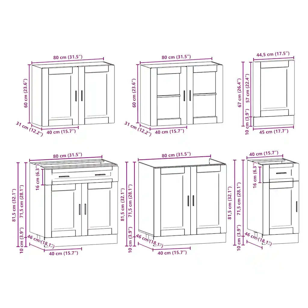Set Mobili da Cucina 7 pz Porto Rovere Marrone in Truciolato 3314758