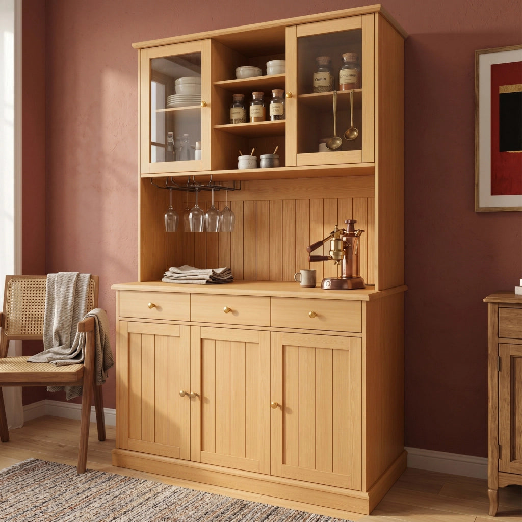 Credenza alta 120x40x191 cm con ante in vetro e USB
