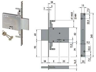 SERRATURA TRIPLICE DA INFILARE DOPPIA MAPPA 57016  mm.60 con 2 chiavi (57016600)    CISA