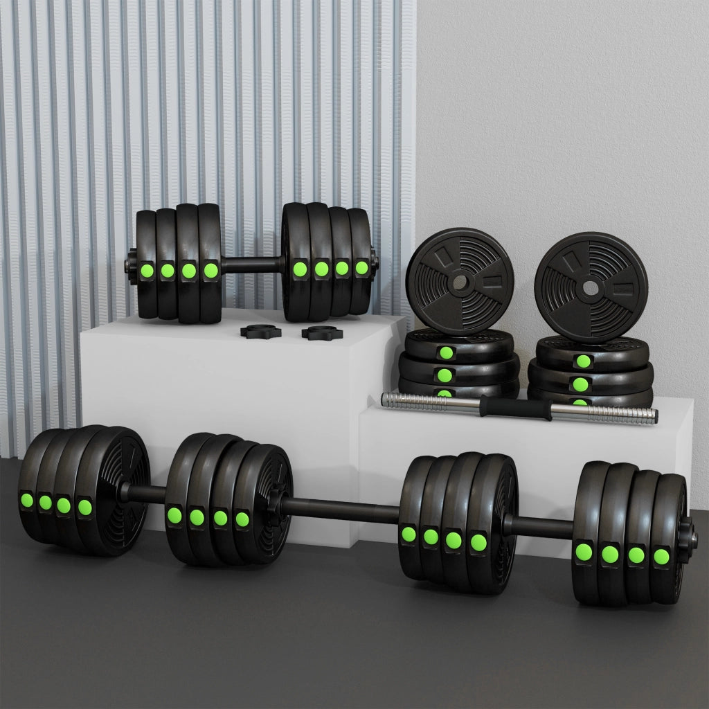 Set manubri 2 in 1 con bilanciere ¨C Minimal ¨C 30 kg, Nero/Verde