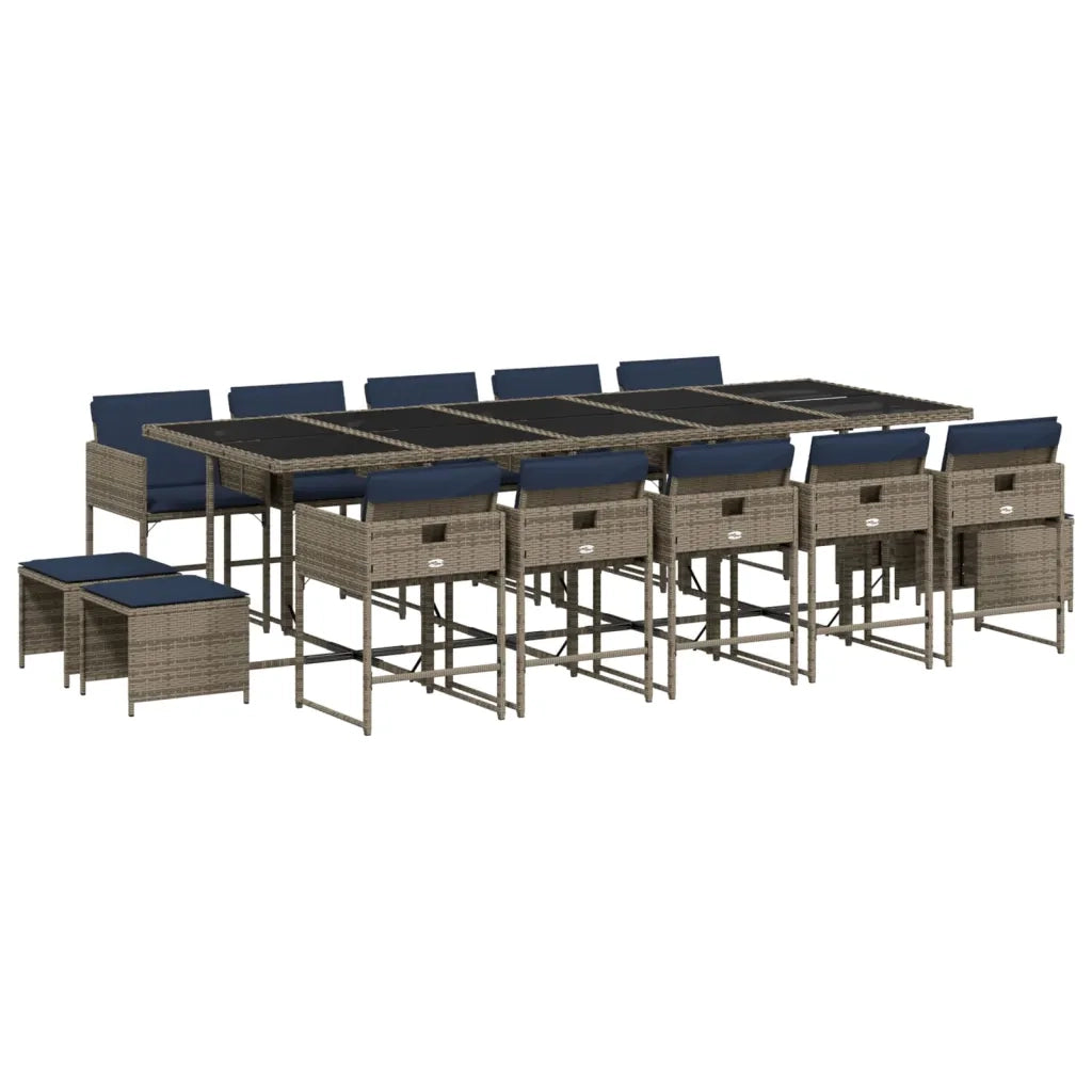 Set da pranzo da giardino da 15 pz con Cuscini in Polyrattan Grigio 3278124