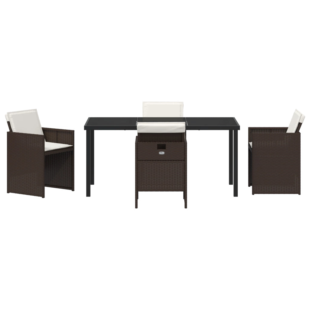 Set da Pranzo da Giardino 5 Pezzi con Cuscini in Polyrattan Marrone