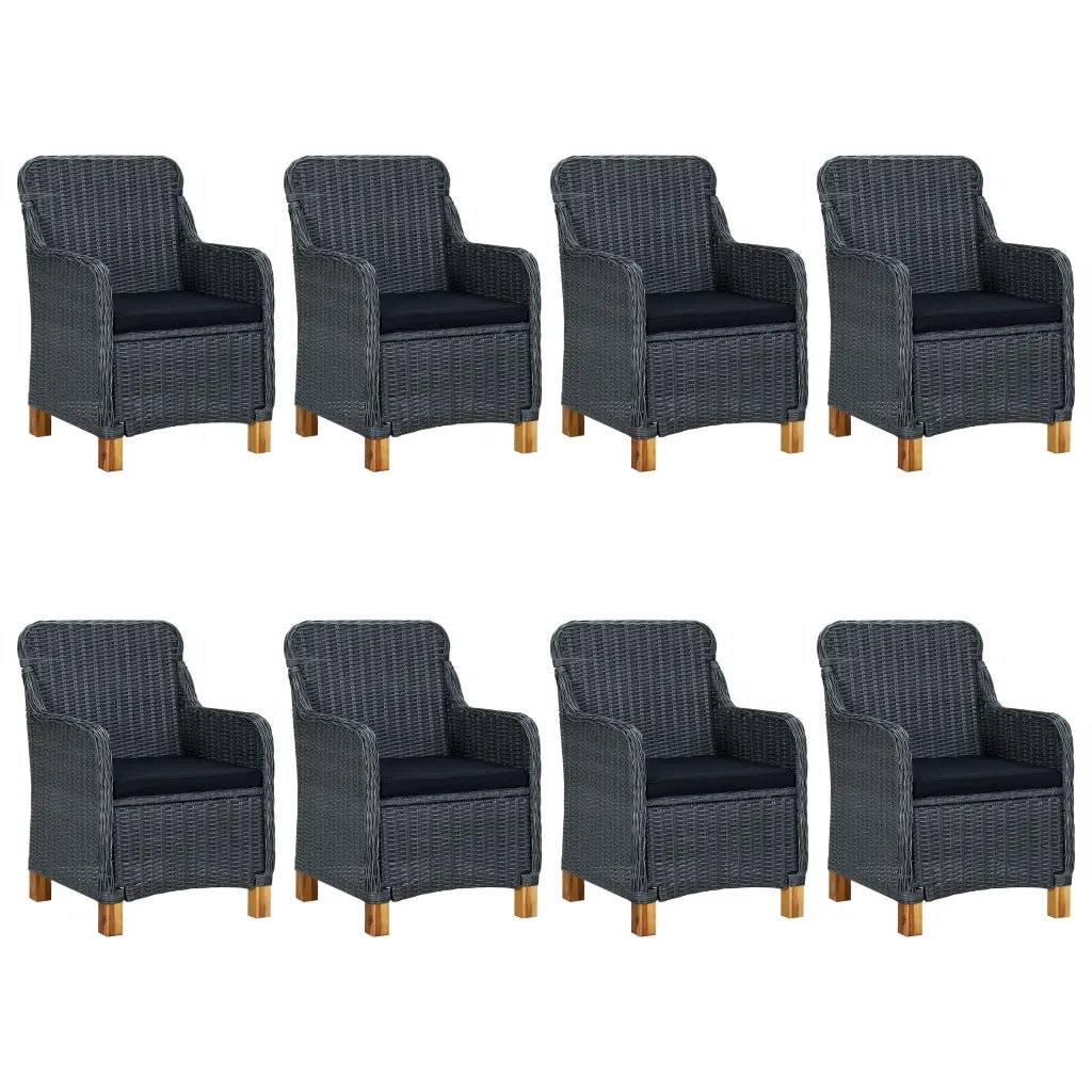 Set da Pranzo da Giardino 9pz e Cuscini Polyrattan Grigio Scuro cod mxl 41892