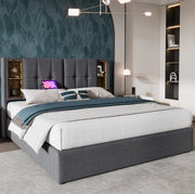 Letto matrimoniale 206x185x100.5 cm con ricarica wireless; USB e Type C in cotone grigio