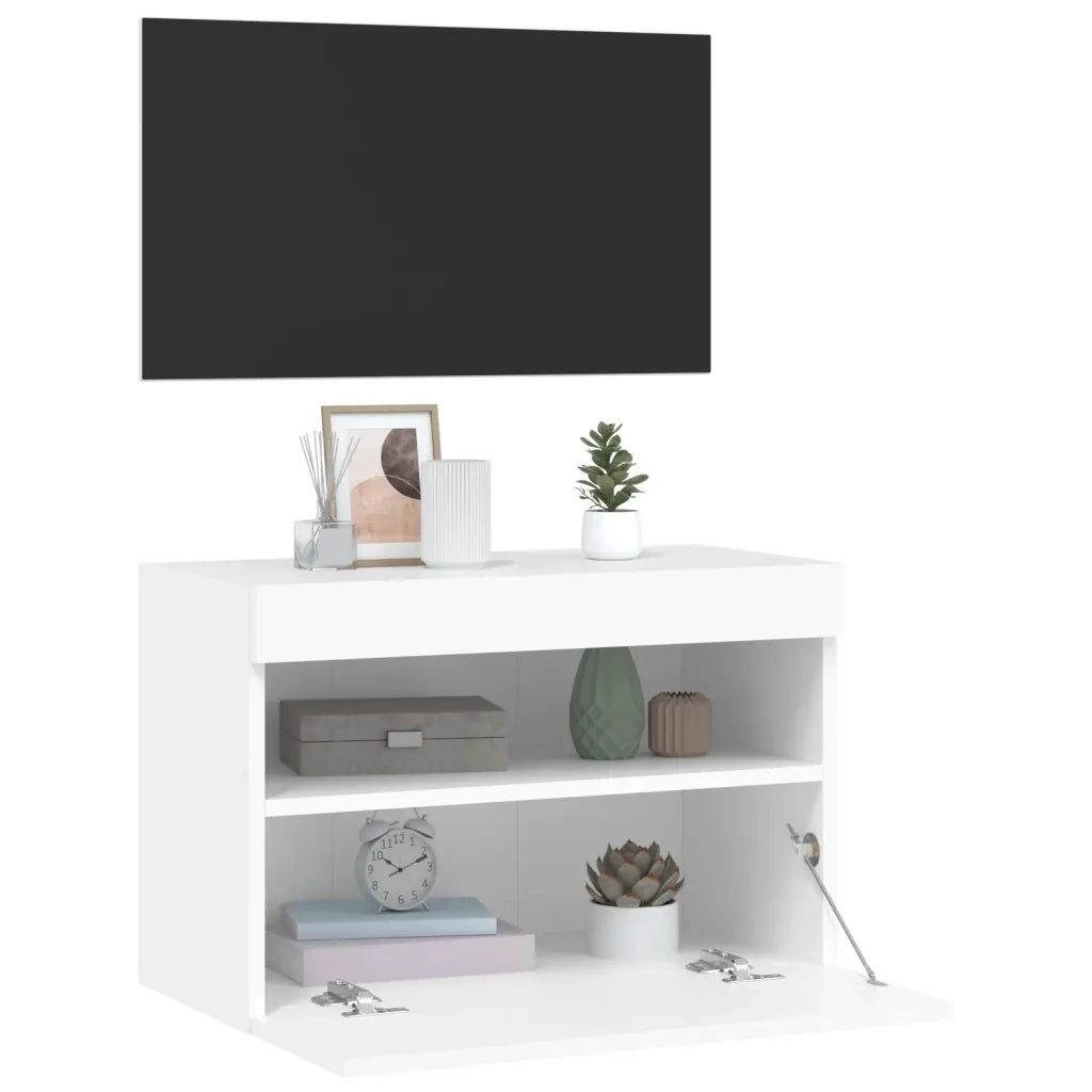 Mobile TV a Parete con Luci LED-Mobile TV a Muro Bianco 60x30x40 cm