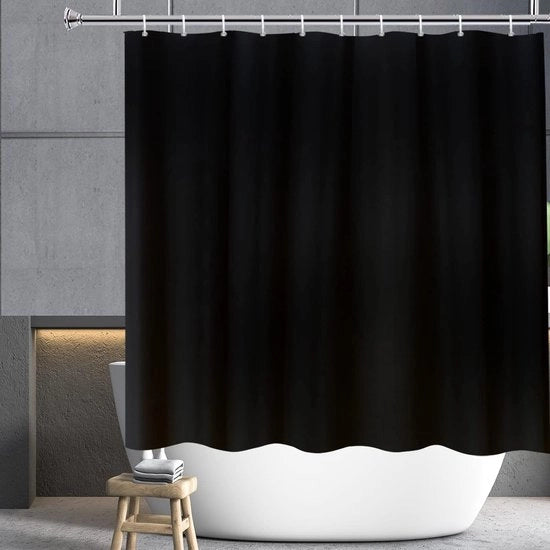 Douchegordijn nero, tessuto in poliestere, impermeabile all'acqua, lavabile, fungicida, per la stanza da bagno a casa, 200 x 200 cm