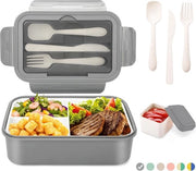 Lunchbox Bento Box per adulti, 1400 ml, con 3 cassette per bambini, inclusa la posateria, snackbox per microonde e lavastoviglie, scuola, lavoro, picnic, viaggio (verde chiaro +)