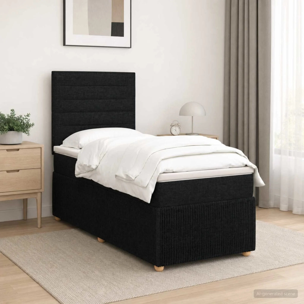 Letto Box Spring LED con Materasso Nero 90 x 200 cm Tessuto 3455764