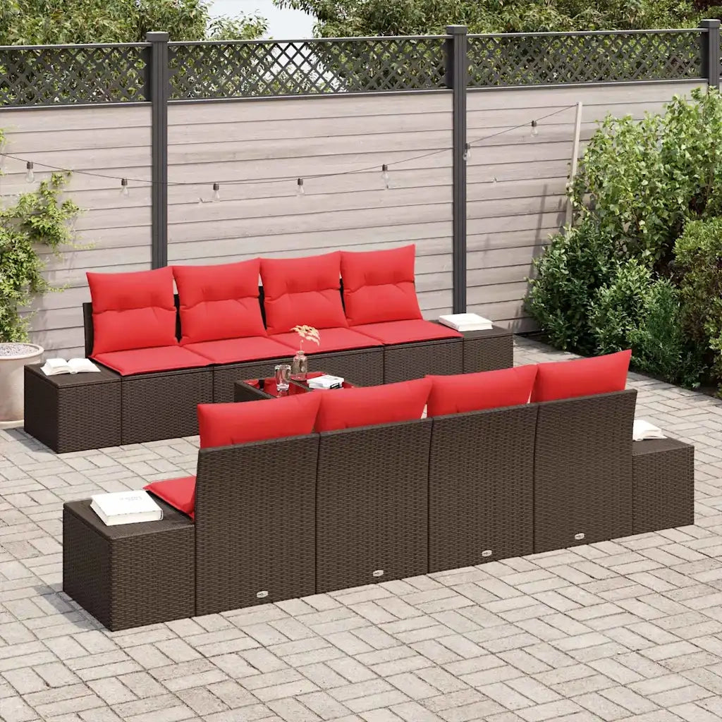 Set Divano da Giardino con cuscino 9 pcs Marrone polyrattan