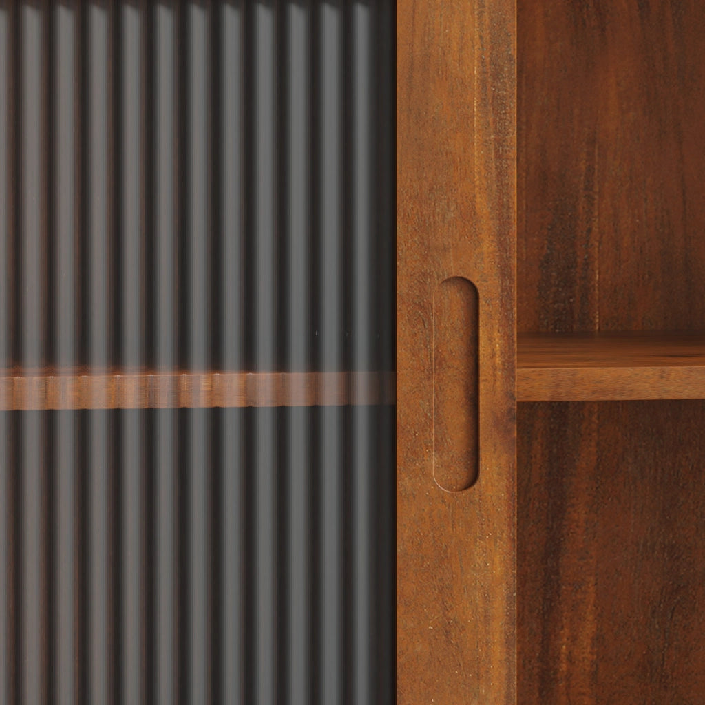 Pensile con 2 Ante Scorrevoli e 3 Ripiani Rimovibili; Stile Retrò; in Legno Massello e Vetro; 90×20×60 cm; Marrone