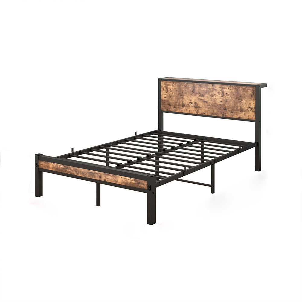 Letto metallo-Xylo-140x200 cm-testiera, contenitore, base piattaforma, marrone