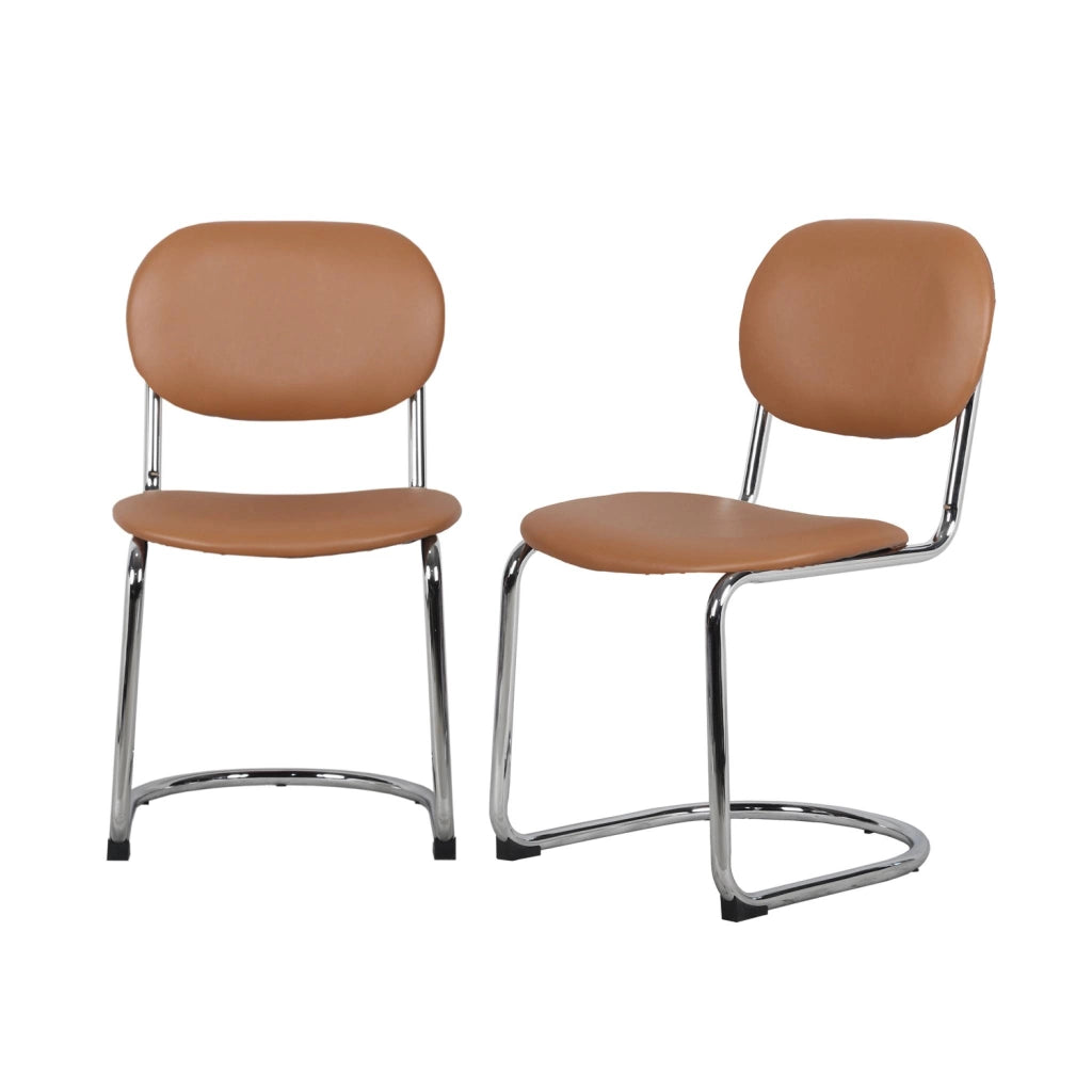 Set di 2 sedie arrotondate metallo, similpelle e gambe cromate,