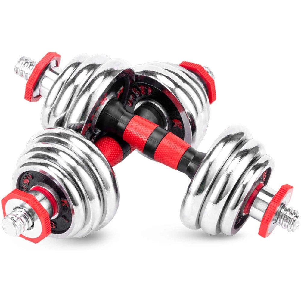 Trade Shop - Set Manubri Pesi Regolabili Componibili Palestra Dumbbell In Acciaio 15 Kg Tot -