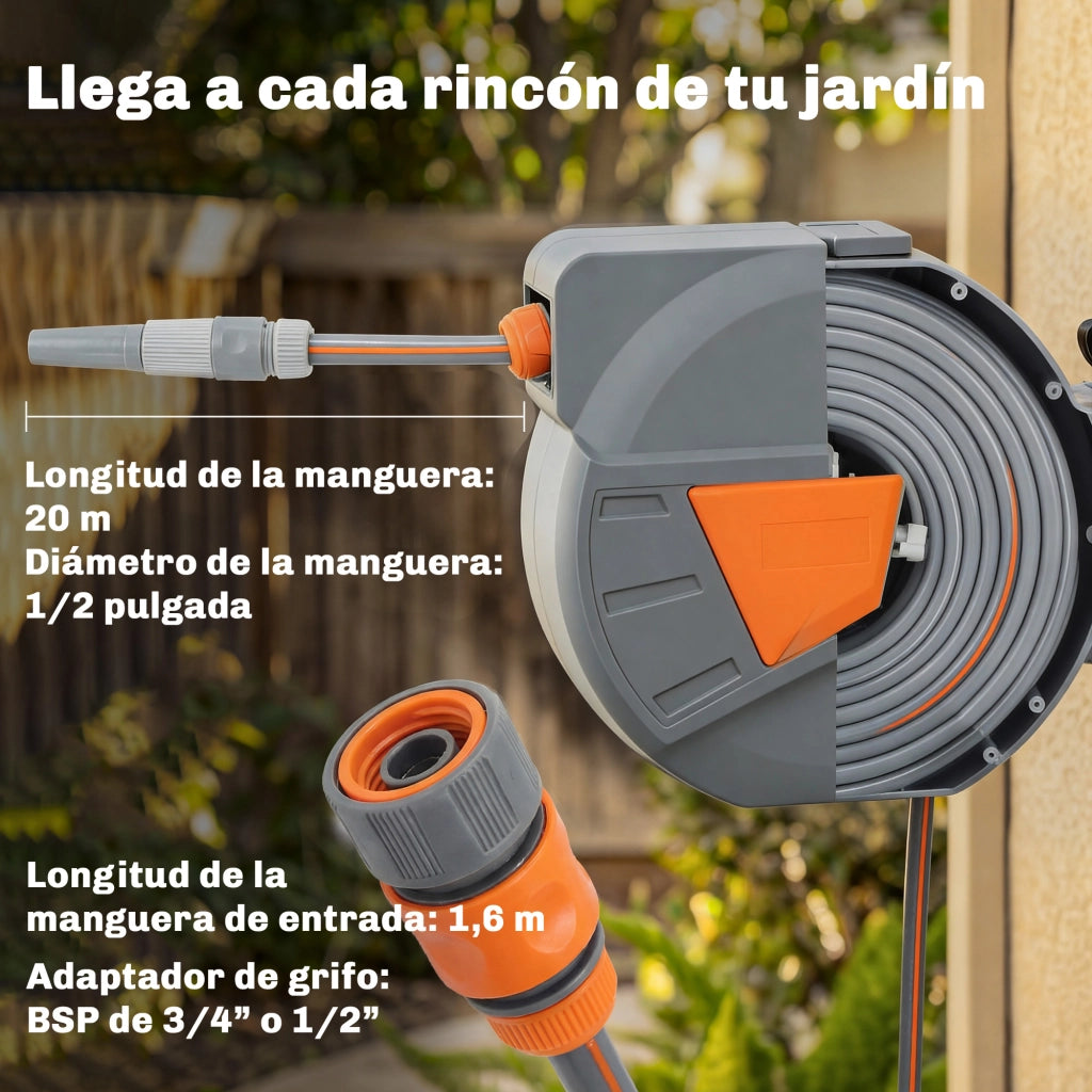 Carrete per Tubo da Giardino Retrattile 20+1,6 m ¨C zephmum ¨C Grigio