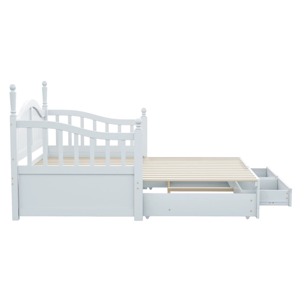 Divano letto estraibile 90x190 cm con cassetti e rete a doghe in legno bianco