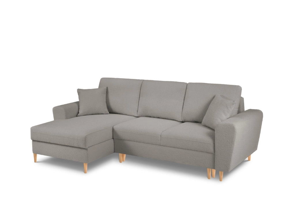 Cosmopolitan Design - Divano convertibile angolare sinistro con contenitore "Kyoto" 4 posti in bouclé grigio 
