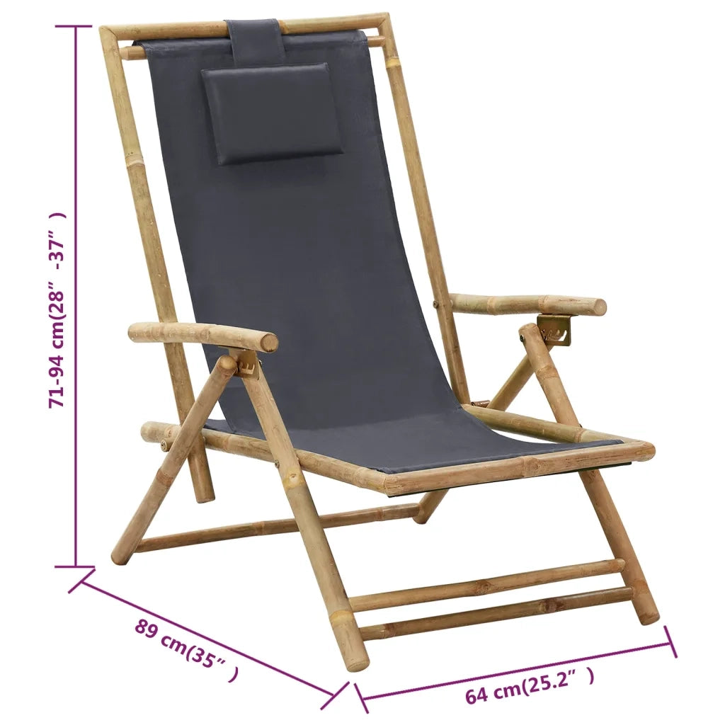 Sedia Reclinabile Relax Grigio Scuro in BambÃ¹ e Tessuto cod mxl 20527