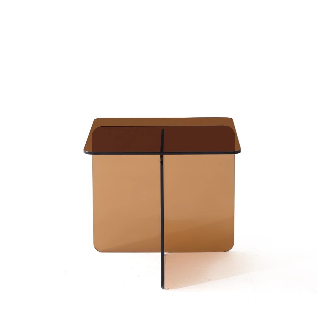 TAVOLINO laterale in vetro curvato marrone 45x45x51 cm