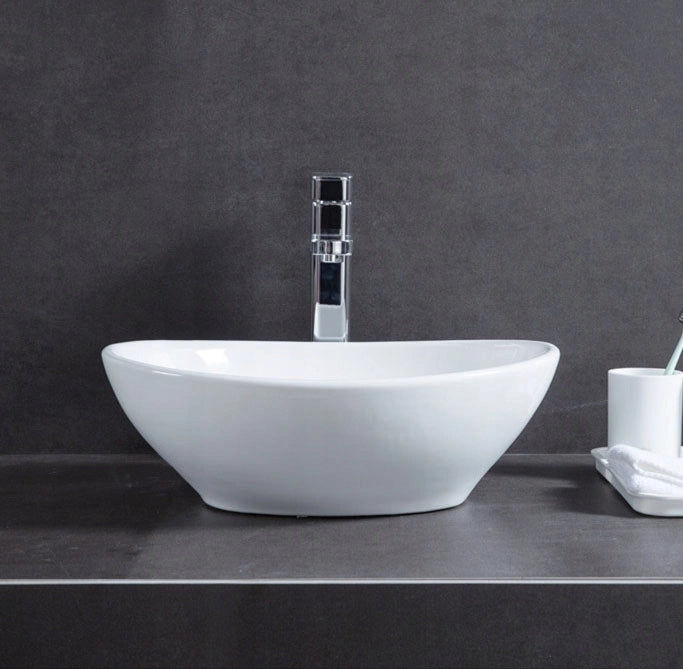 LAVABO DA APPOGGIO IN CERAMICA OVALE OVAL BIANCO DA POSIZIONARE LOFT  SU PIANO 42 x 34 CM