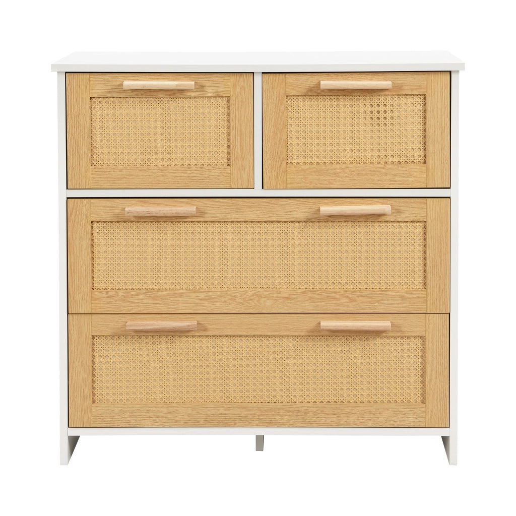 OKWISH Cassettiera in Rattan con 4 Cassetti, Dispositivo Antiribaltamento, per Camera, Soggiorno o Ingresso, 80 x 38 x 80 cm