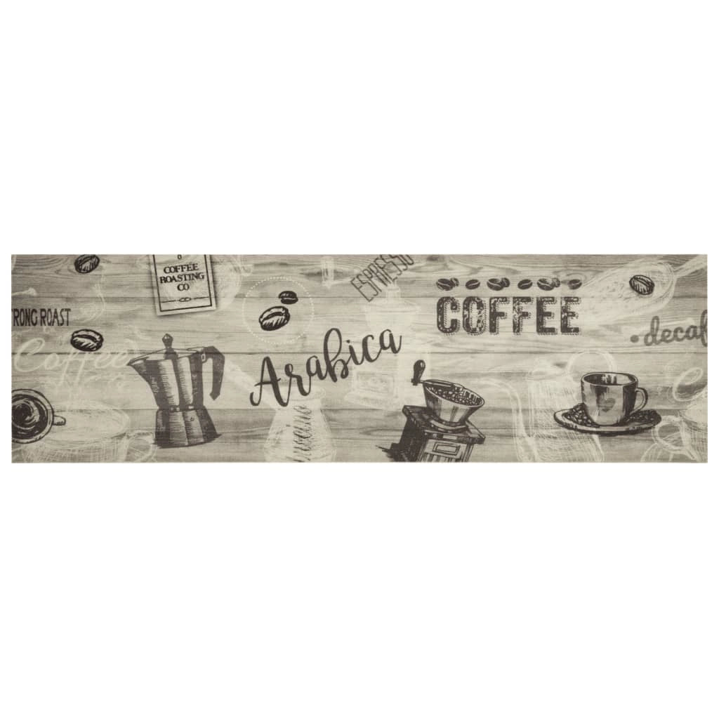 Tappetino da cucina lavabile stampa caffè grigio 150 x 45 cm antiscivolo morbido confortevole al tatto velluto grigio 02_0056420