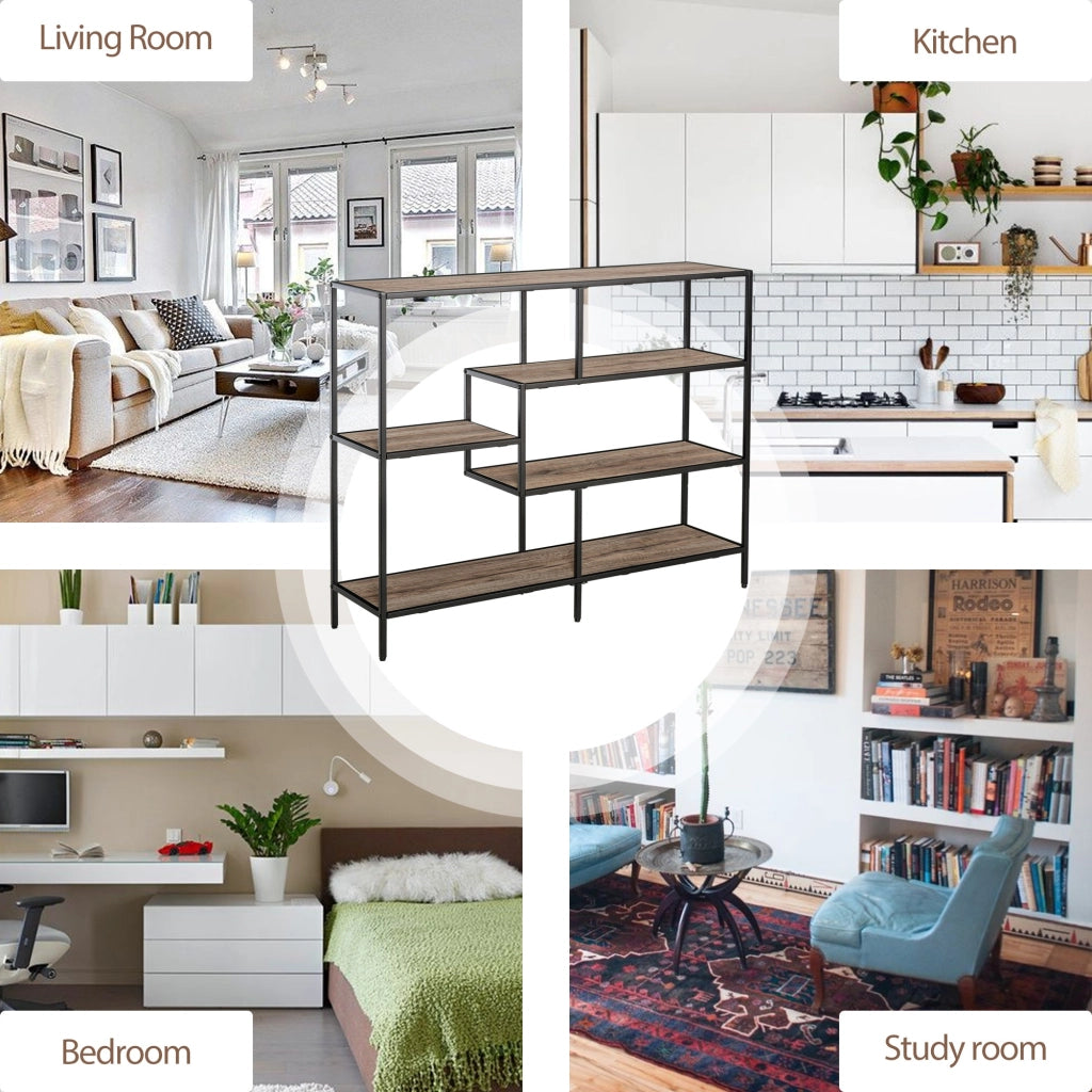 EasyComfort Scaffale Libreria Asimmetrica Stile Industriale in Legno e Metallo