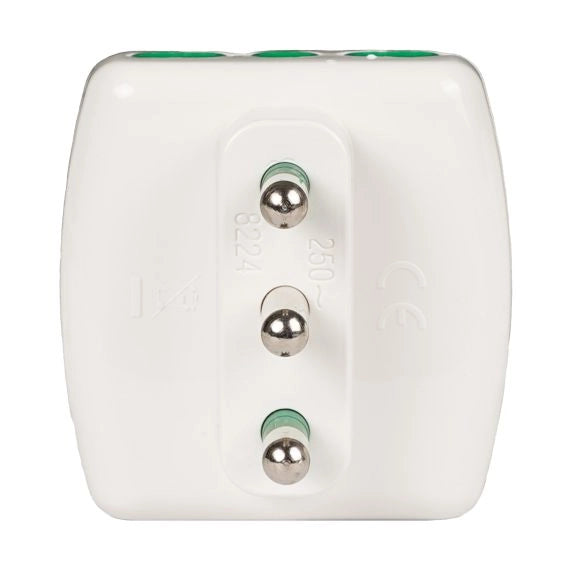 Adattatore Triplo 2 Poli + Terra Schuko Bipasso Bianco 82240 Fanton 5 Pezzi