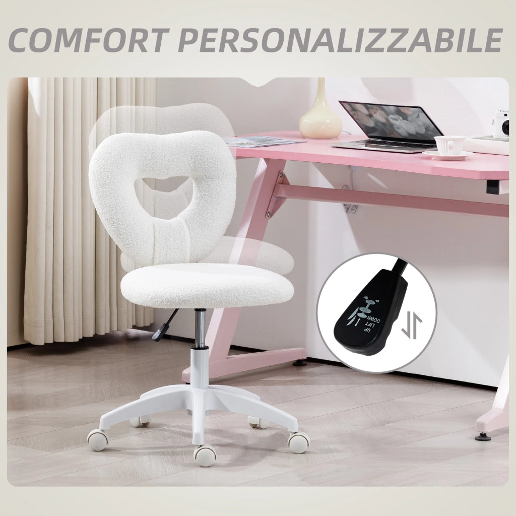 Sedia da Ufficio Imbottita con Rotelle ¨C Zephmum ¨C Velluto Bianco 45x56x78-88 cm