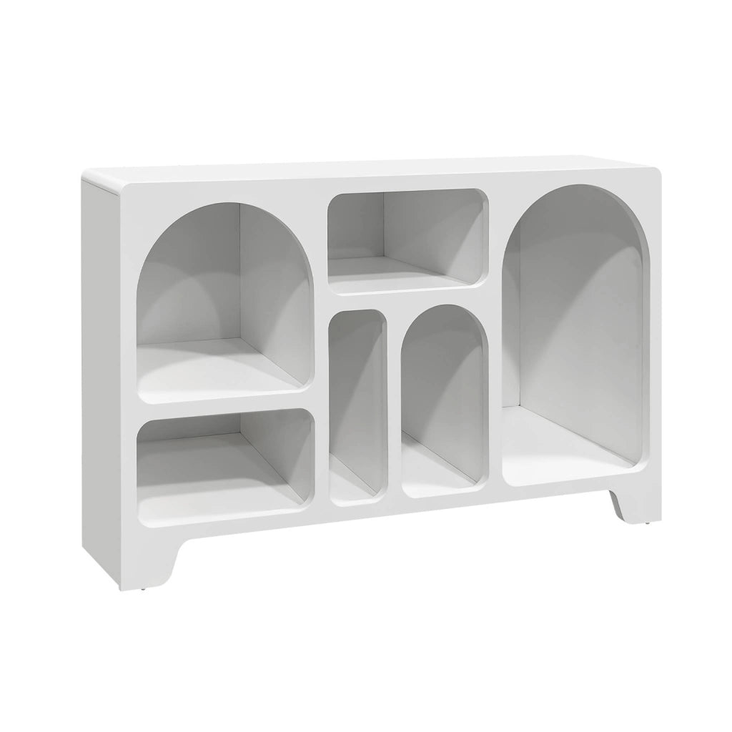 Credenza organica a 6 scomparti effetto legno, 120cm, bianco