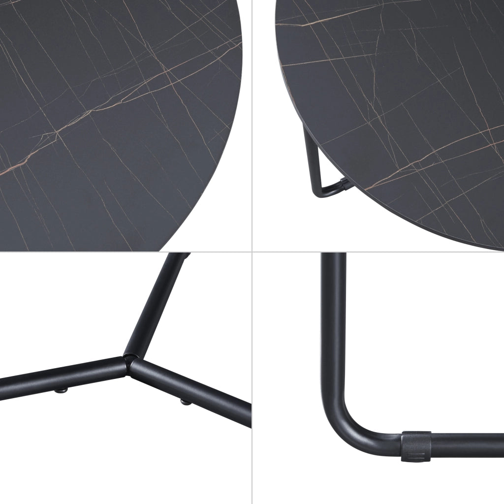 Set Poxdorf di 2 Tavolini Sovrapponibili Piano Rotondo Effetto Marmo Nero [en.casa]