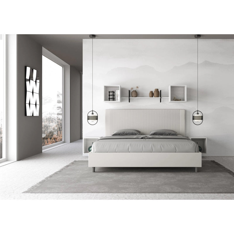 Letto imbottito Matrimoniale 180x200 cm Goya - Bianco,Similpelle,Contenitore